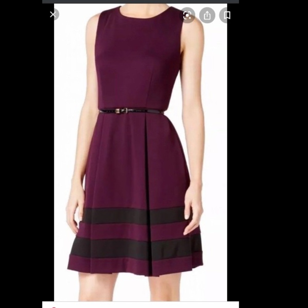 SOLD - Calvin Klein purple belted sleeveless dress